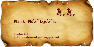 Mink Mátyás névjegykártya